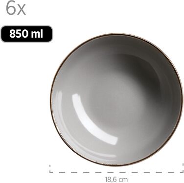 Сервіз MÄSER Metallic Rim: 24-частинний набір посуду для 6 осіб, сірий, з металевим оздобленням, з каменю