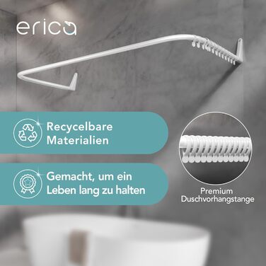 Штанга для душу Еріка L-подібної та U-подібної форми - 4-в-1 для ванни/душу - сталева з порошковим покриттям, біла (без кріплень до стелі)