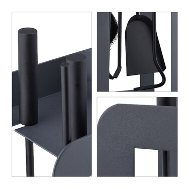 Relaxdays 5-Piece Fireplace Set in Grey/Black