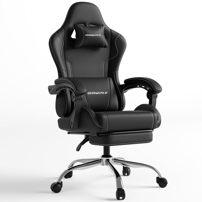 Ігровий крісло Dowinx: ергономічний, регульований, з підніжкою, до 180 кг, чорний