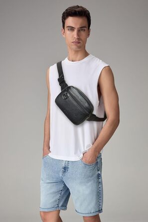 Чоловіча та жіноча поясна сумка, 2 л, веганська шкіра, коричнева, 8 дюймів, для подорожей, піших прогулянок, бігу. Модна бананка (чорна)