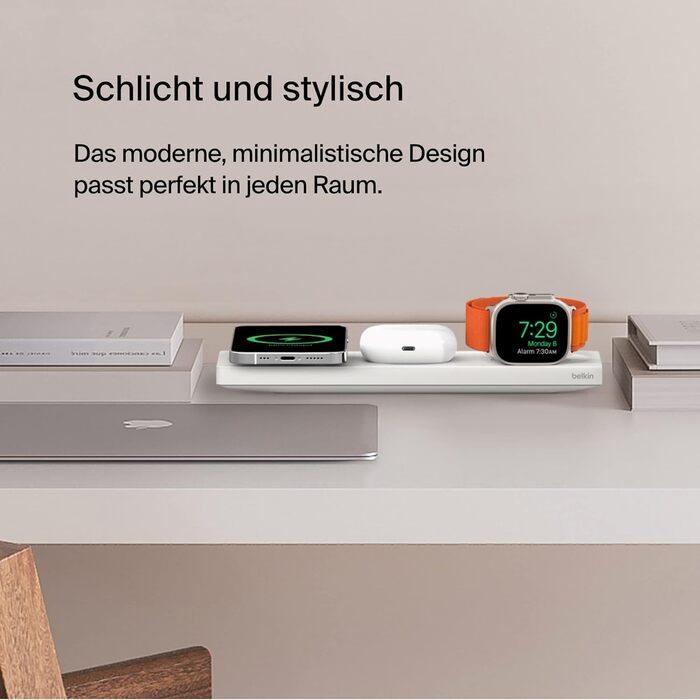 Belkin MagSafe Бездротовий зарядний пристрій 3-в-1 MFi для iPhone 16/15/14/13/12, Apple Watch, AirPods (Білий)