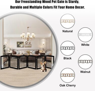Дерев'яне перегороджувальне ґратка для собак, 4 панелі, широка, 76,2 см, складна, бар'єр для тварин з підставками, масивне тверде дерево та сталевий дріт, захисне ґратка для дверей, коридорів, 76 см висота