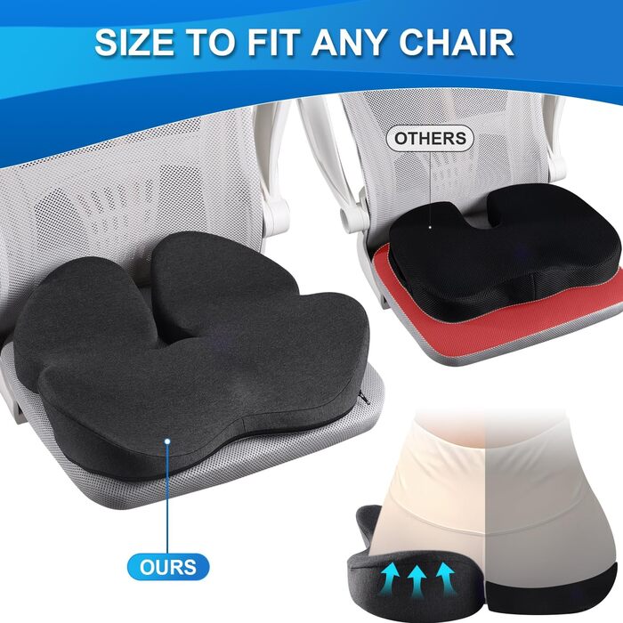 Подушка для сидіння SkyNY на офісне крісло: Memory Foam, для кукси, Sciatica, ергономічна, знімає тиск, для болю в сідниці та кукси