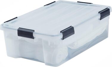 Iris Ohyama Airtight Plastic Storage Boxes with Lids, 50L, 4-Piece Set, Airtight and Waterproof Seal, Robust Snap Closures, Stackable, Dustproof, BPA-Free, DDAT-L (Transparent, 30L x4)
