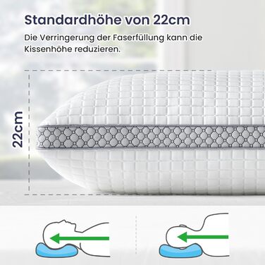 BedStory Pillows 40x40 with Removable Cover, Adjustable Fiber Filling Pillows with Zipper, Hotel Pillows 2-Pack of 400g x 2 Microfiber, Washable Neck Pillow for Allergy Sufferers