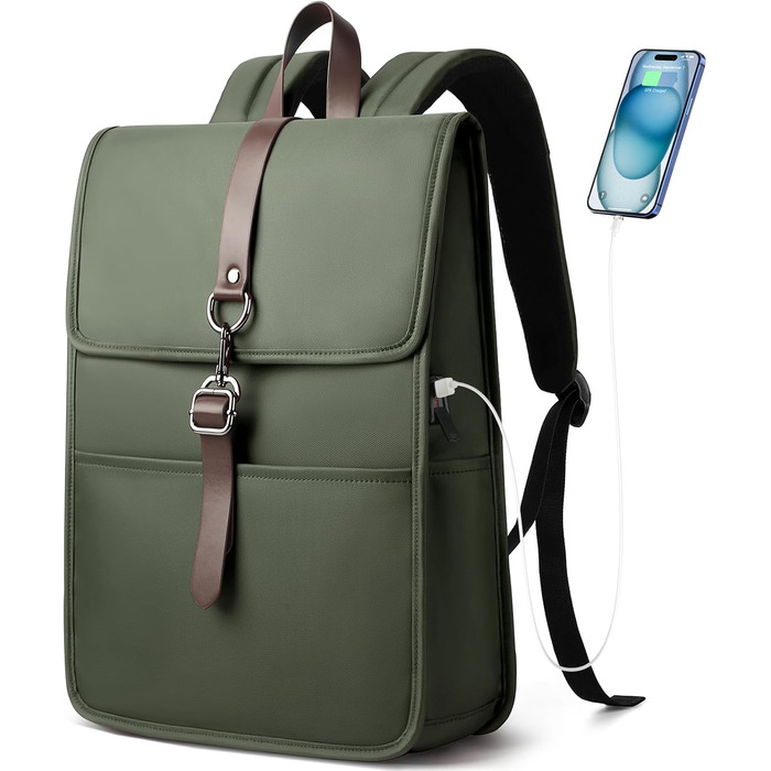 Рюкзак для ноутбука чоловічий/жіночий, з USB-портом, 15.6 дюймів, для подорожей, навчання, велосипеда (Зелений)