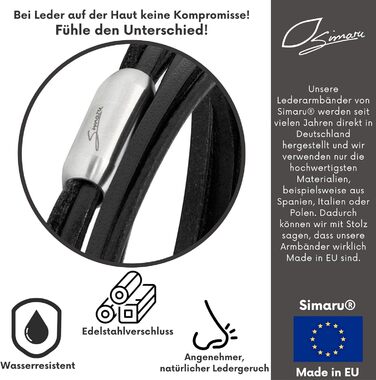 Браслет шкіряний Simaru з магнітною застібкою з нержавіючої сталі, унісекс, обхват зап'ястя 20-21 см, чорний