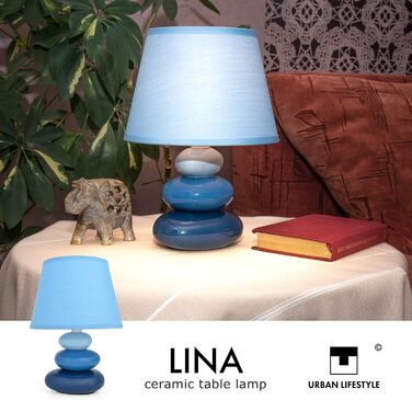 Нічна лампа 'Ліна' блакитна: керамічна настільна лампа з абажуром, LED, E14, 230V