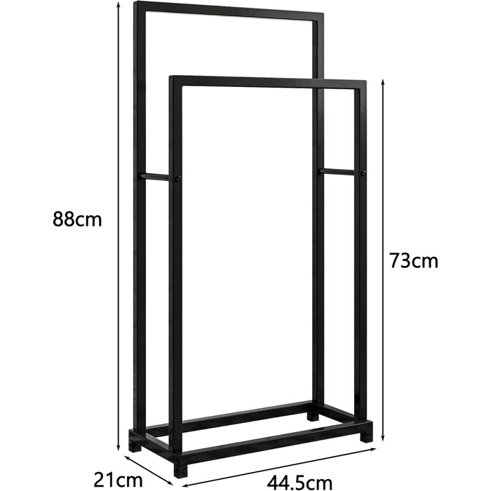 Підставка для рушників, тримач рушників, підлогова стійка з 3 перекладинами, для ванної кімнати, сталева, чорна, 2 яруси