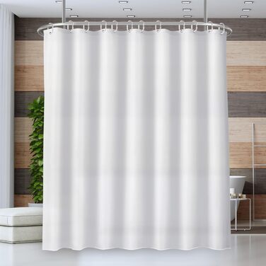 Штора для душу 180x180 см льон, біла - водонепроникна, з обтяженим краєм, з кільцями (12 шт.) для ванної кімнати