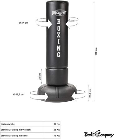 Bad Company Standboxsack: самостійний боксерський мішок з підставкою та вініловим килимком (170 x 37 см)