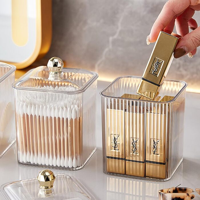 Контейнер для ватних паличок Veki з кришкою, прозорий, для ватних дисків, косметичний органайзер, зелений