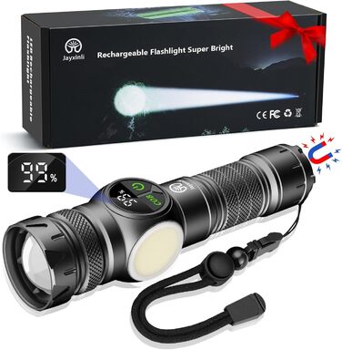 Ліхтар LED акумуляторний 100000 люменів з магнітом, потужний, з акумулятором 5000mAh, LCD-індикатор заряду, 9 режимів, Zoom, для кемпінгу, туризму, активного відпочинку, надзвичайних ситуацій