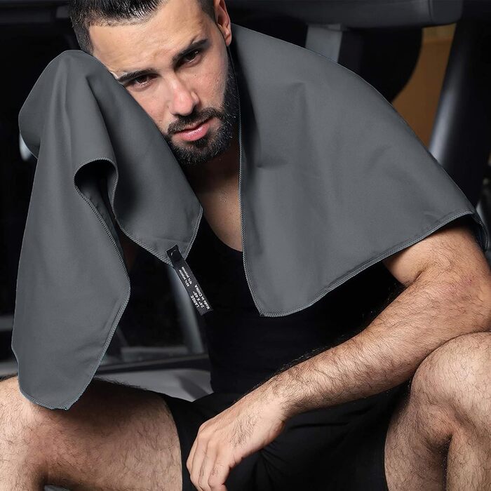 Набір рушників з мікрофібри (3 шт.): 180x80 см + 2 шт. 80x40 см, для фітнесу, сауни, пляжу, подорожей, темно-зелений (темно-сірий)