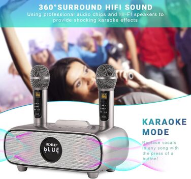 Караоке машина DLARA з Bluetooth, USB, TF-карта, мікрофон та динамік для дорослих та дітей, портативна, з підставкою, AUX-in, для дому та вулиці (блакитний/сірий)