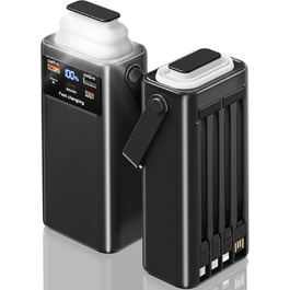 Портативний акумулятор 60000mAh 45W з LED-дисплеєм та ліхтариком, 7 виходів, USB-C, чорний