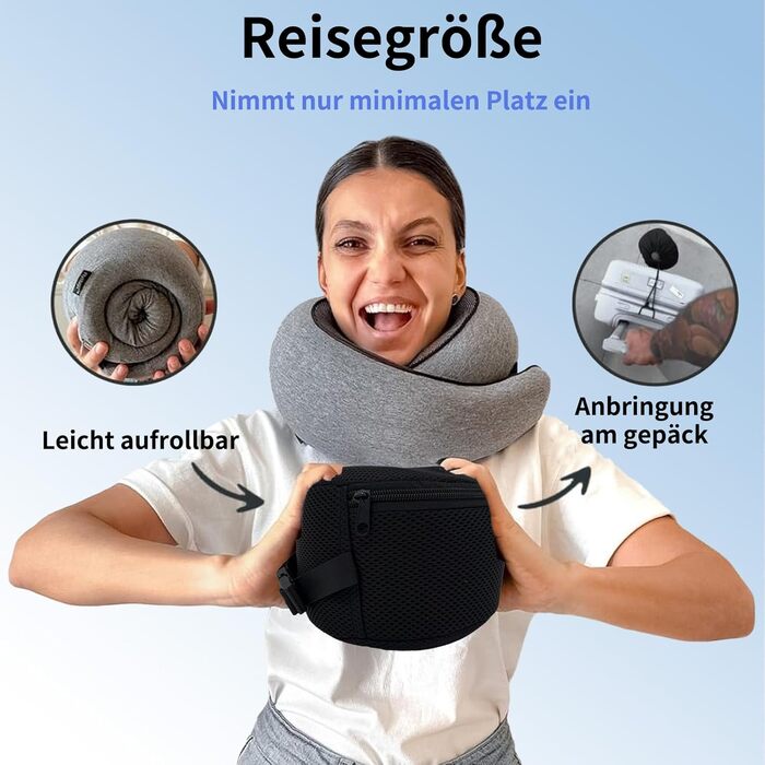 Подушка для шиї Dreamjoys Neppy для подорожей: літак, автомобіль, поїзд. Memory Foam, сіра