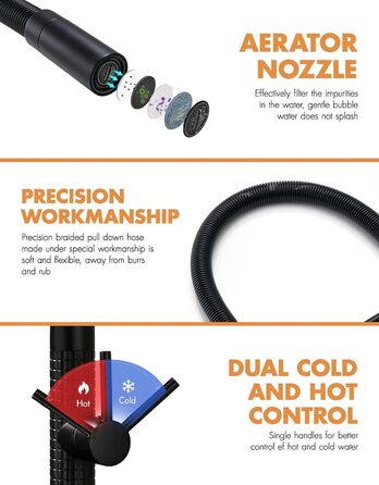 Чорний кухонний змішувач TIMACO висувний, 360° поворотний, для кухонної мийки | Змішувач для кухні