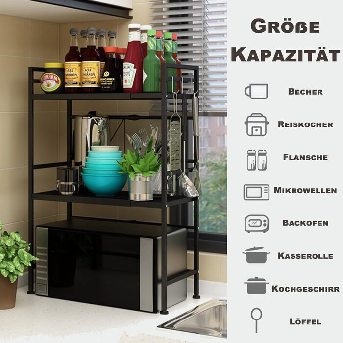 Висувна кухонна полиця-органайзер з 8 гачками, 2 яруси, ширина 40-60 см, 32*80 см