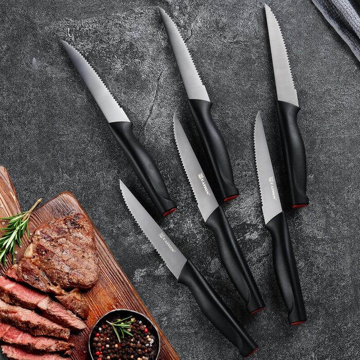 KATISUN 16-Piece Japanese Steel Knife Set with Block - Includes Sharpener, Cutting Board & Kitchen Shears - Durable Titanium Coated Kitchen Knife Set for Chopping, Slicing & Dicing