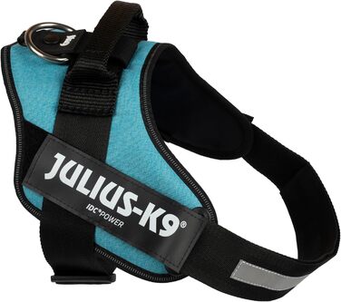 Відбиваючий повідок для собак IDC Powergeschirr, S, з логотипом, регульований, дихаючий, для малих, середніх та великих собак (Бірюзовий, L/1)