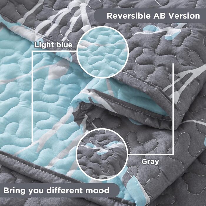 Набір постільної білизни Andency з квітковим малюнком, King Size (277x244 см), 3-частини (блакитно-зелена ковдра з малюнком та 2 наволочки), літній, легкий, двосторонній, мікрофібра, блакитно-зелений колір