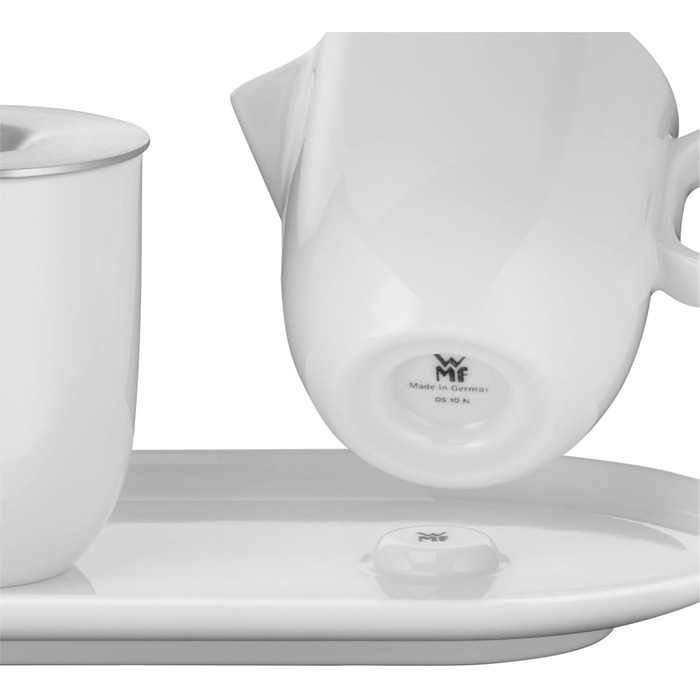 WMF Barista Sugar Bowl & Cream/Milk Pitcher Set - 130ml & 170ml - Porcelain with Lids and Saucers - Dishwasher Safe