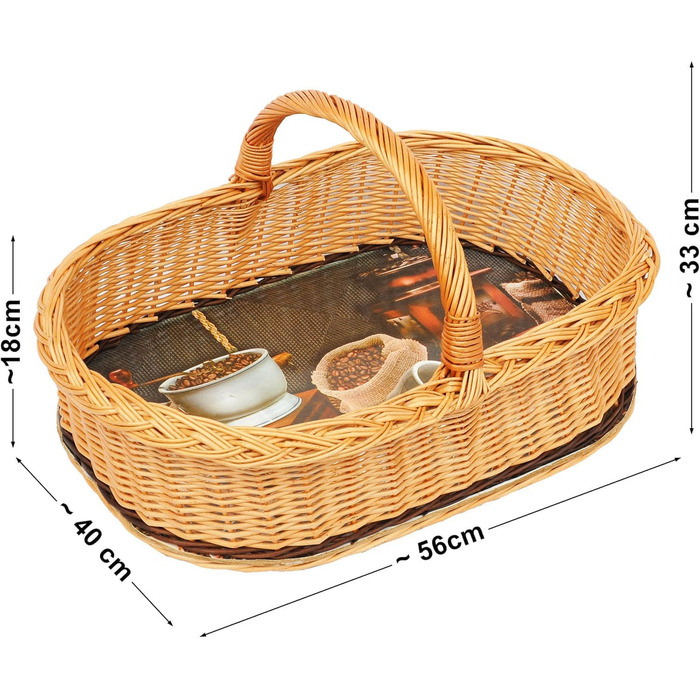 Weiden tablet with handle, basket tablet, tray, basket serving tray with coffee motif LWKW