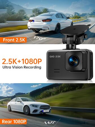 Відеореєстратор у машину Dashcam Auto з двома камерами, 2.5K+1080P, IPS-дисплей, G-сенсор, 170° кут огляду, паркувальний режим, циклічна запис, нічне бачення, карта 32GB