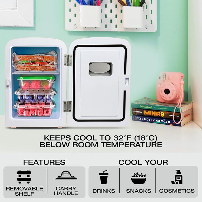 Koolatron Retro Mini Холодильник 4L Рожевий: для спальні, косметики, дітей, авто та подорожей
