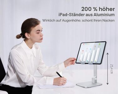 Алюмінієва підставка для iPad та планшетів Elitehood, регульована висота та кут нахилу, складана тримач-підставка для iPad Pro 12.9, Air, Mini, Samsung Galaxy Tab (4-13 дюймів), срібляста