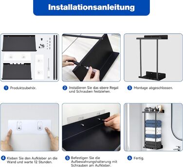 Danclit Towel Holder No Drilling, Carbon Steel Double Self-Adhesive Black Towel Hooks for Bathroom Kitchen