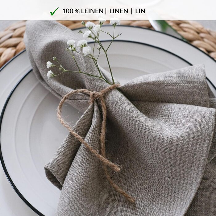 Varvara Home 6 Linen Napkins Nature - Fabric Napkins Linen Napkins - Napkins Linen Nature Brown Country Style 6-Pack 45x45 cm