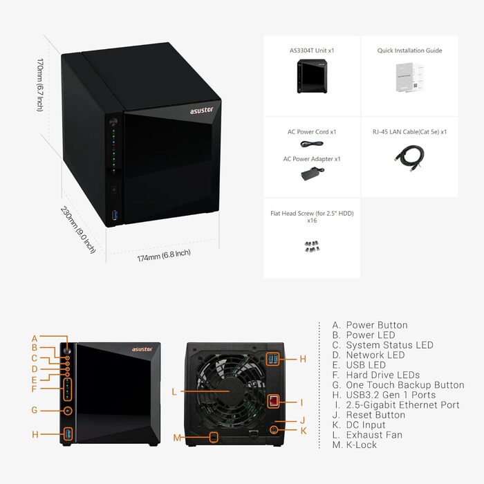 Asustor Drivestor 2 Lite AS1102TL: NAS сервер з 4 відсіками, 1 ГБ RAM DDR4, 1GbE порт, Quad Core процесор 1.7GHz (без дисків)