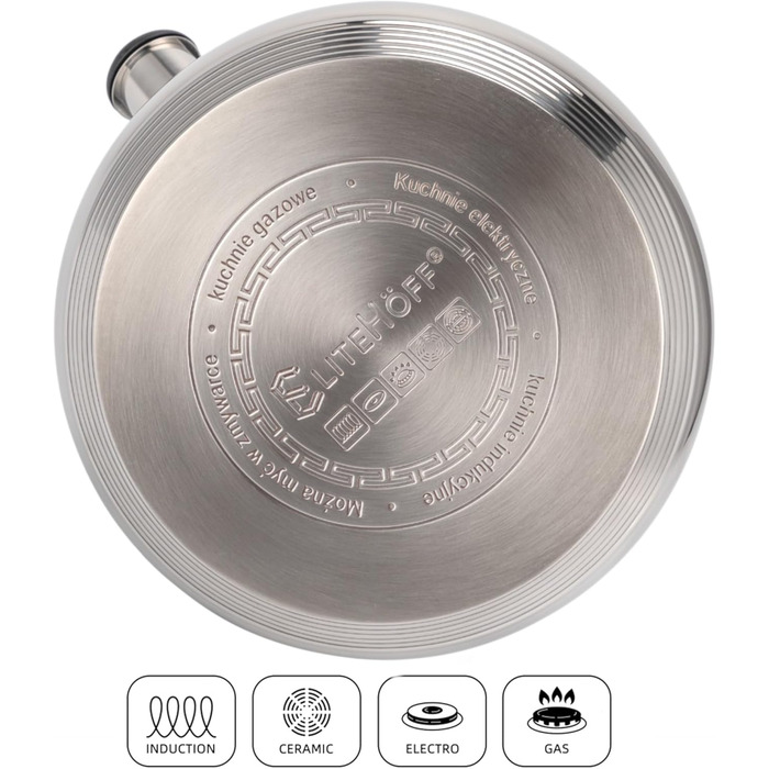 Електричний чайник EliteHoff з індукційним нагріванням, 3л, нержавіюча сталь, з автоматичним свистком, срібний, для всіх типів плит (E-5113)