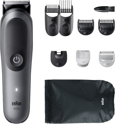 Braun Multigroom Series 5 AIO5545: Триммер для бороди, волосся та тіла 9-в-1, водонепроникний, акумулятор 120 хв, сірий