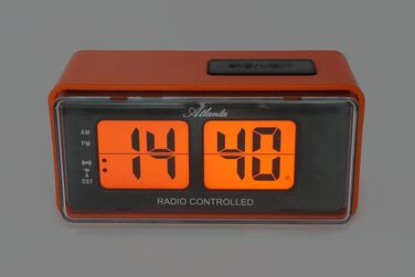 Цифровий радіо-будильник Atlanta з LCD-дисплеєм, функцією Snooze та підсвіткою, ретро-дизайн, безшумний (без тікання), помаранчевий — 1881-12