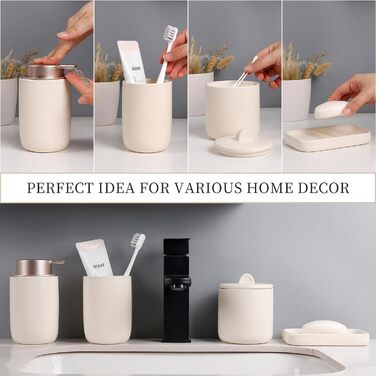 Набір для ванної кімнати з кераміки, 4 шт: мильниця, дозатор для мила, стакан для зубної пасти, контейнер для ватних паличок. Преміум якість, колір персиковий