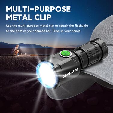 LED ліхтарик GEARLITE EDC Mini - 5000 люмен, 5 режимів, акумуляторний, IPX4, магнітна кришка