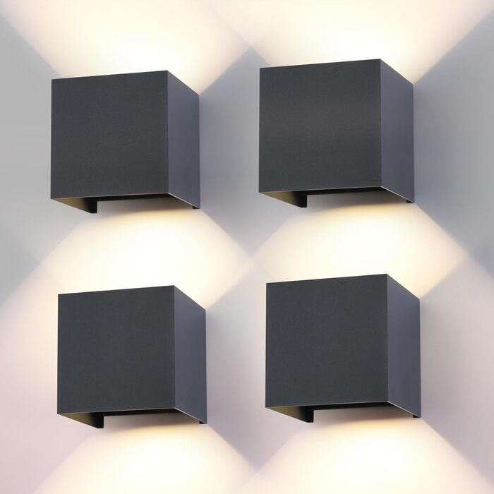 LED-водостійка настінна лампа FUPE 15W для внутрішнього та зовнішнього використання. Регульований кут світла, 3 кольори, IP65, алюміній, квадратна, чорна. Комплект 1