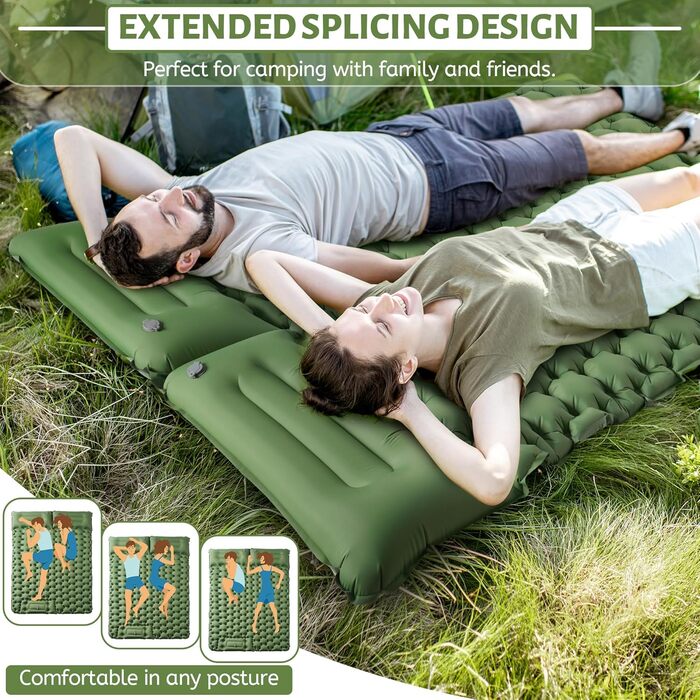 Isomatte Self-Inflating Camping Mat for 2 People - Thick & Extended Sleeping Pad with Air Pump - Lightweight Travel Mat for Camping, Hiking, Beach