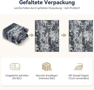 Килимок-довгий бігун з неслизьким покриттям, короткий ворс, для кухні, миється, складається, абстрактний дизайн, для входу, кухні, вітальні та офісу, блакитно-чорний (180 x 270 см, чорний)