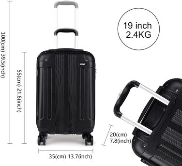 Набір валіз KONO Zwillingsrollen 3шт. (M-L-XL) з ABS-пластику, чорний