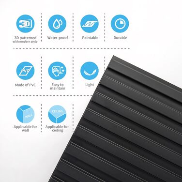 3D Панелі для стін Art3d: чорні, PVC, 12 шт., 50x50 см, 3 м²
