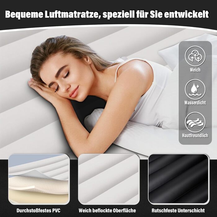 Надувне ліжко для двох осіб з автоматичним надуванням, 198x152x25 см, чорний колір. З вбудованим насосом, самонадувна повітряна матрац-ліжко