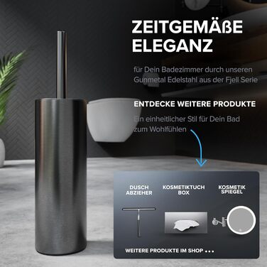 Торгова ручка для унітазу Ingoy | Силіконова щітка для унітазу | Чорна | з нержавіючої сталі з кришкою, для ванної та гостьового WC | Замінний насадок | Стильний дизайн (Бронза À Canon)