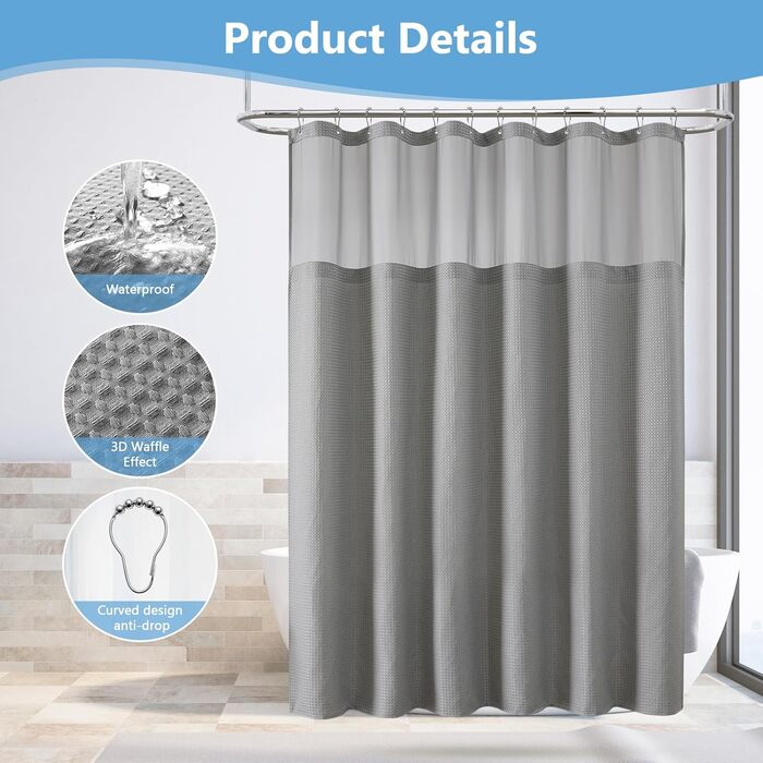 Шторка для душу FY&XZH з гачками, важка, водонепроникна, з ТПУ-покриттям, стиль готелю з сітковим вікном, 2 гачки, зелений (83 x 83 см)