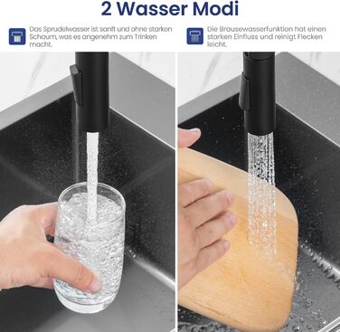 Кран кухонний CECIPA з висувною лійкою, високий поворотний вилив, 360° оберт, нержавіюча сталь, чорний