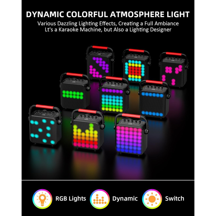 Караоке Машина з 2 мікрофонами, Bluetooth, PA Система з FM, USB, TF, AUX, Ехо, Регулювання Bass/Treble, Чорний